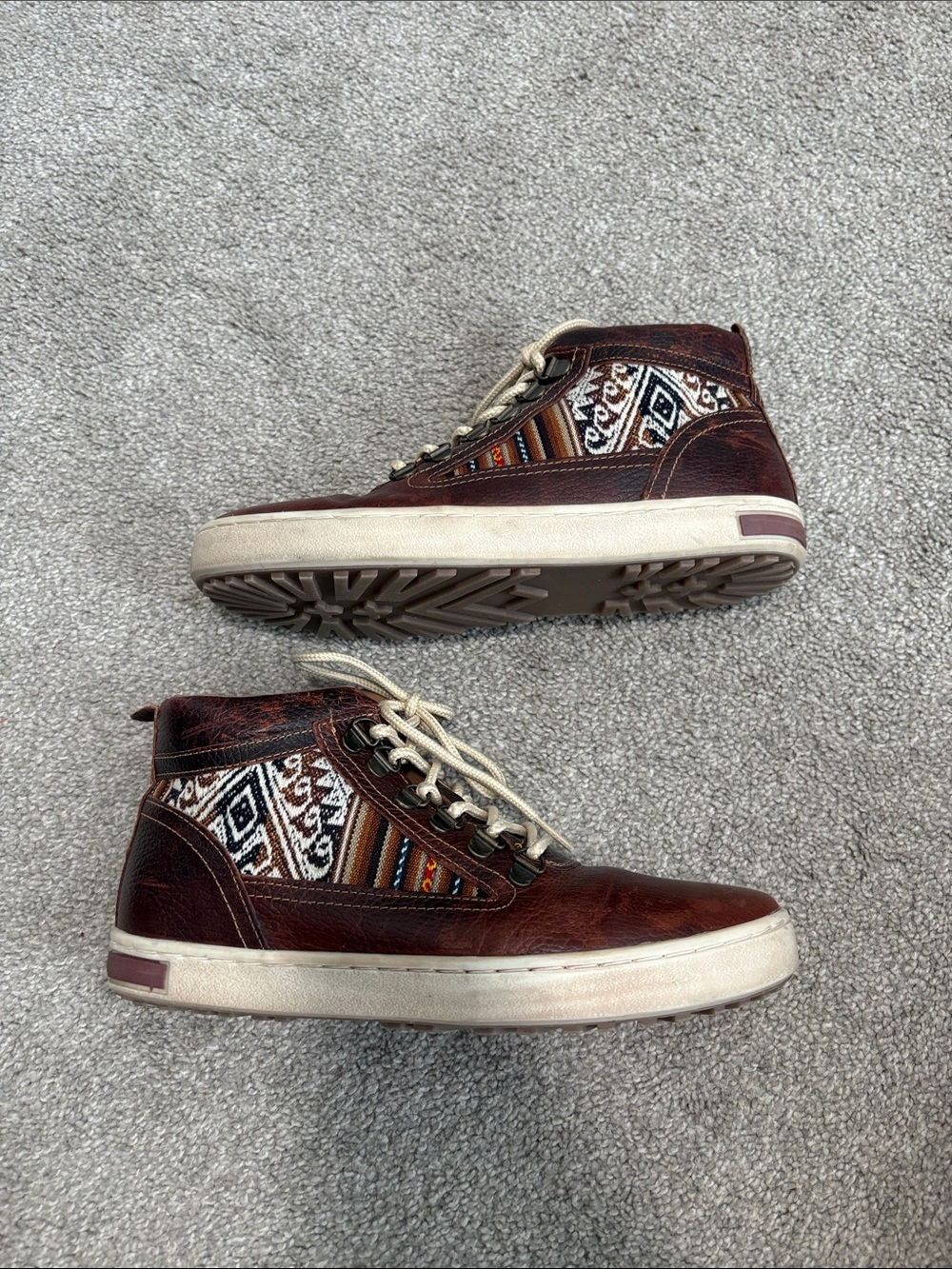 inkkas Brown High-Top Sneakers with Aztec Textile Panels